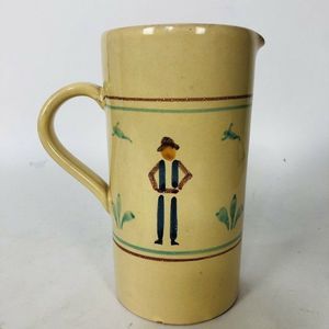 Yellow Ceramic Pitcher Quaker Amish Garden Signed